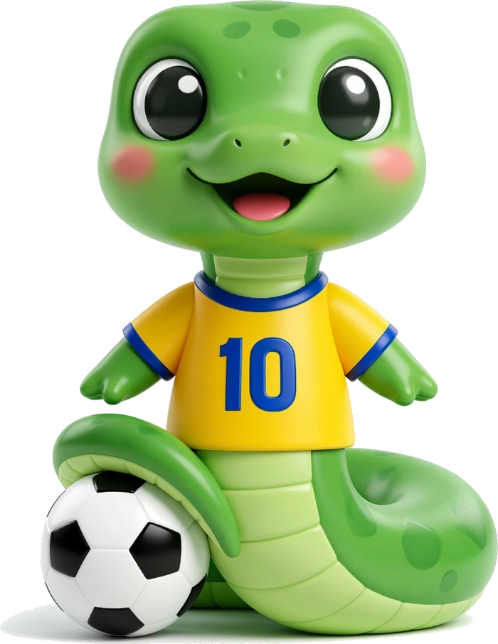 Noodle the snake in a yellow number 10 football shirt with a ball